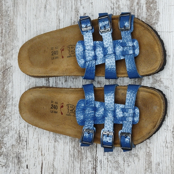 🟦Sz 37 Like New Birkenstock Blue Triple Strap Slide Sandal - Picture 6 of 16